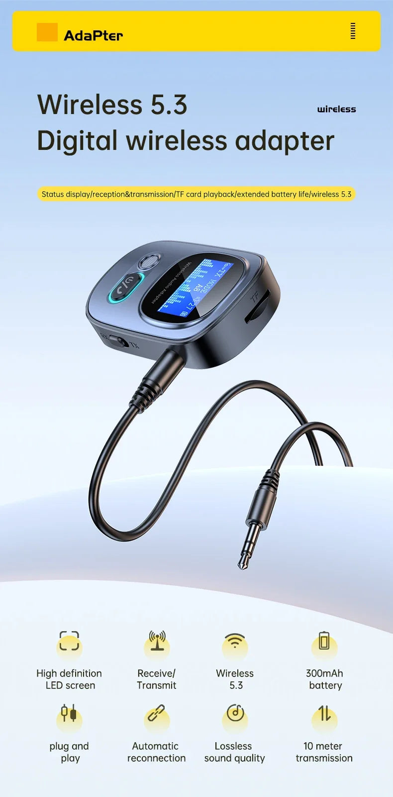 VIKEFON Car AUX Bluetooth Audio Receiver Transmitter TF Card Jack RCA Airplane Wireless Adapter Mic for TV PC Headphone Speaker