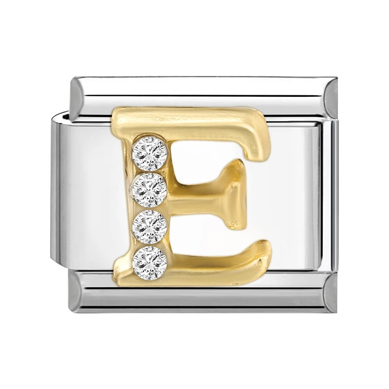 New Girls Italian Bracelet 26 English Letters Charm Stainless Steel Bangle Gold Color Inlaid Zirconia DIY Making Jewelry Gifts