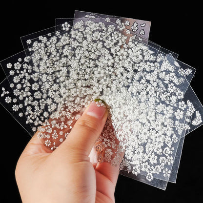 3D Colorful Flowers Cherry Blossoms Rose Daisy Nail Decals 20/30/60/70/90pcs Cute Heart Nail Sticker Manicure Decoration 5.5*6cm