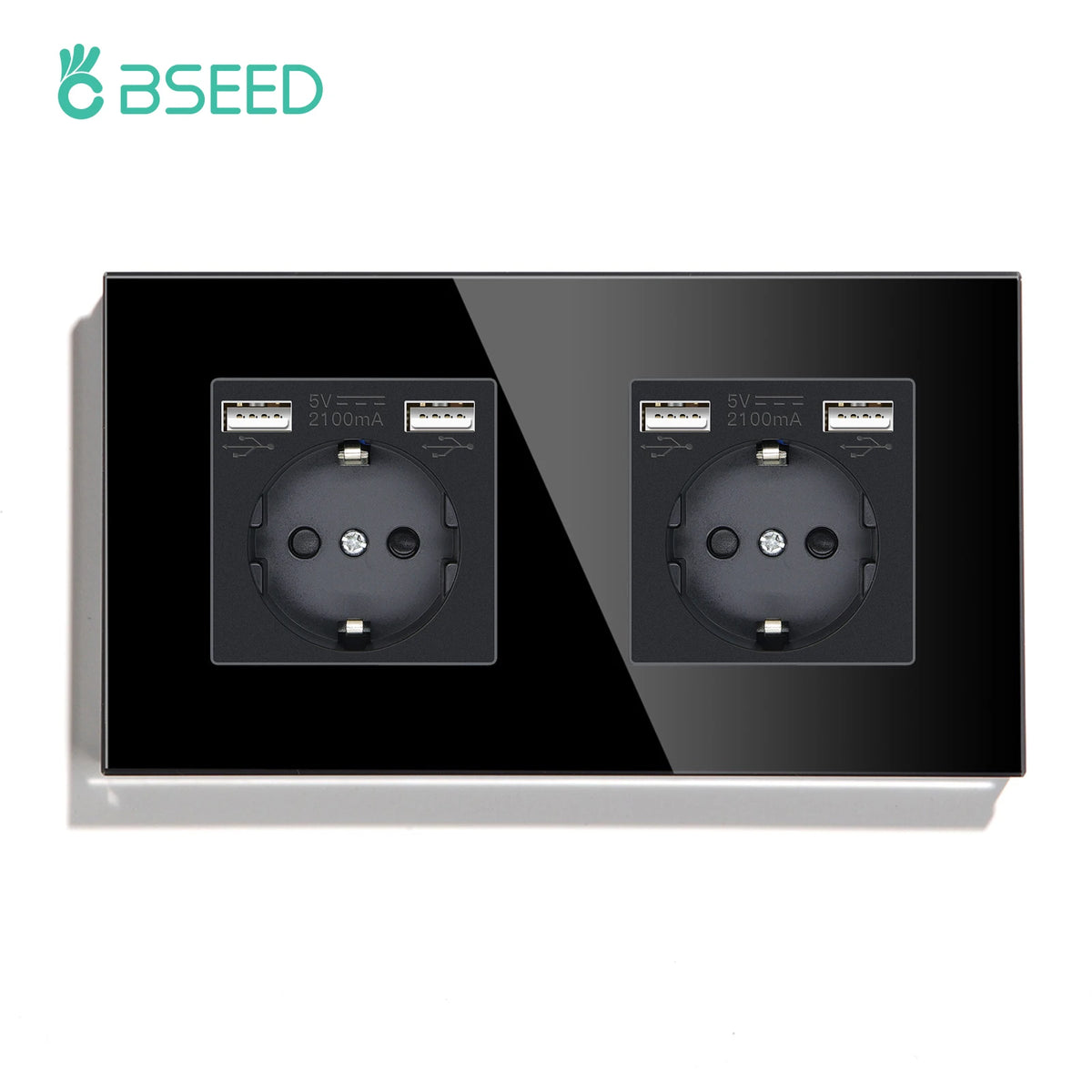 BSEED Touch Light Switch With EU USB Wall Sockets Black Wall Led Switches 1/2/3Gang 1Way Crystal Dark Blue Backlight Wall Switch