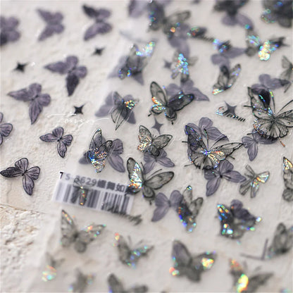 1pcs 5D Japanese Black Butterfly Nail Art Stickers Glitter Shiny Kawaii Self Adhesive Manicure Decorations Tool Decals Accessory