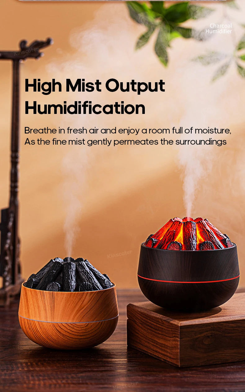 Simulated Campfire Air Humidifier Woodstove Fireplace Water Mist Diffuser Classic Woodgrain USB Ultra Sonic Mist Sprayer