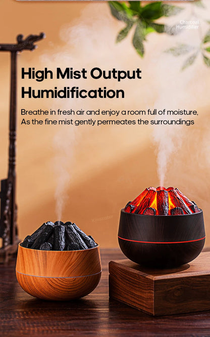 Simulated Campfire Air Humidifier Woodstove Fireplace Water Mist Diffuser Classic Woodgrain USB Ultra Sonic Mist Sprayer