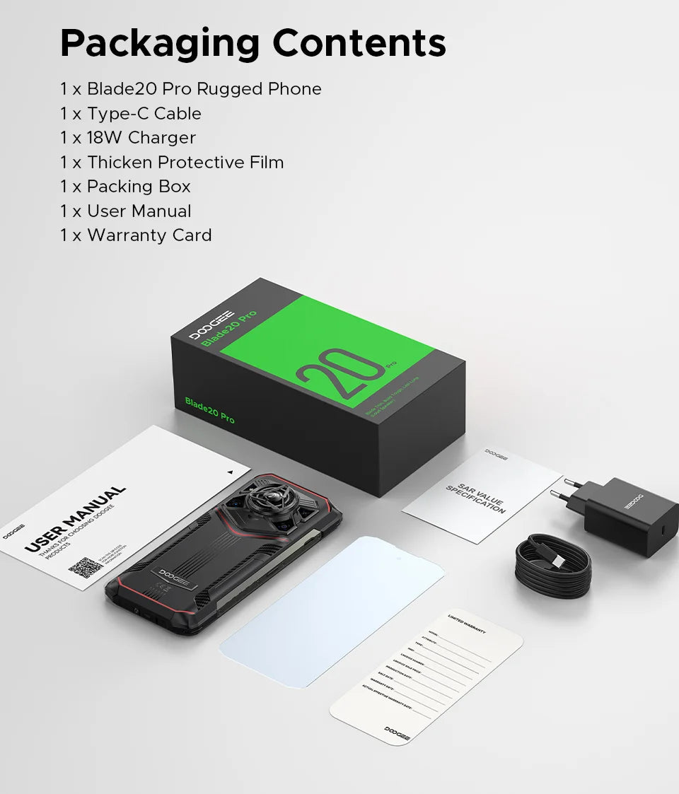 DOOGEE Blade20 Pro Rugged Phone 125dB Speaker Gemini AI 11800mAh Battery 6.6'' Display Android 15 Global Version Smartphone NFC