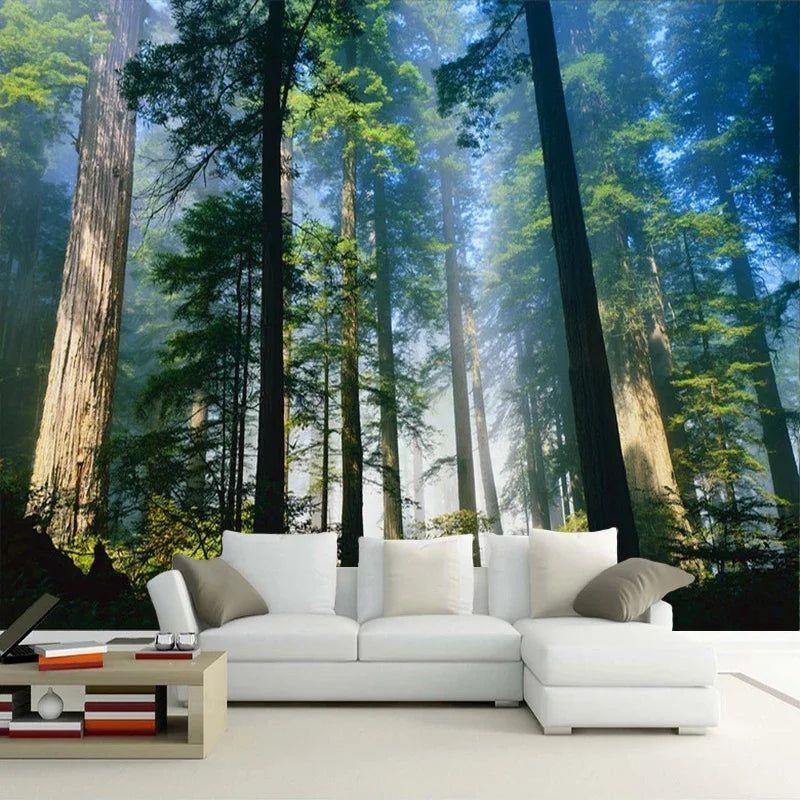 Custom 3D Wall Murals Wallpaper Nature Fog Towering Trees Forest Sunshine Photo Wall Paper Living Room Mural Papel De Parede 3D