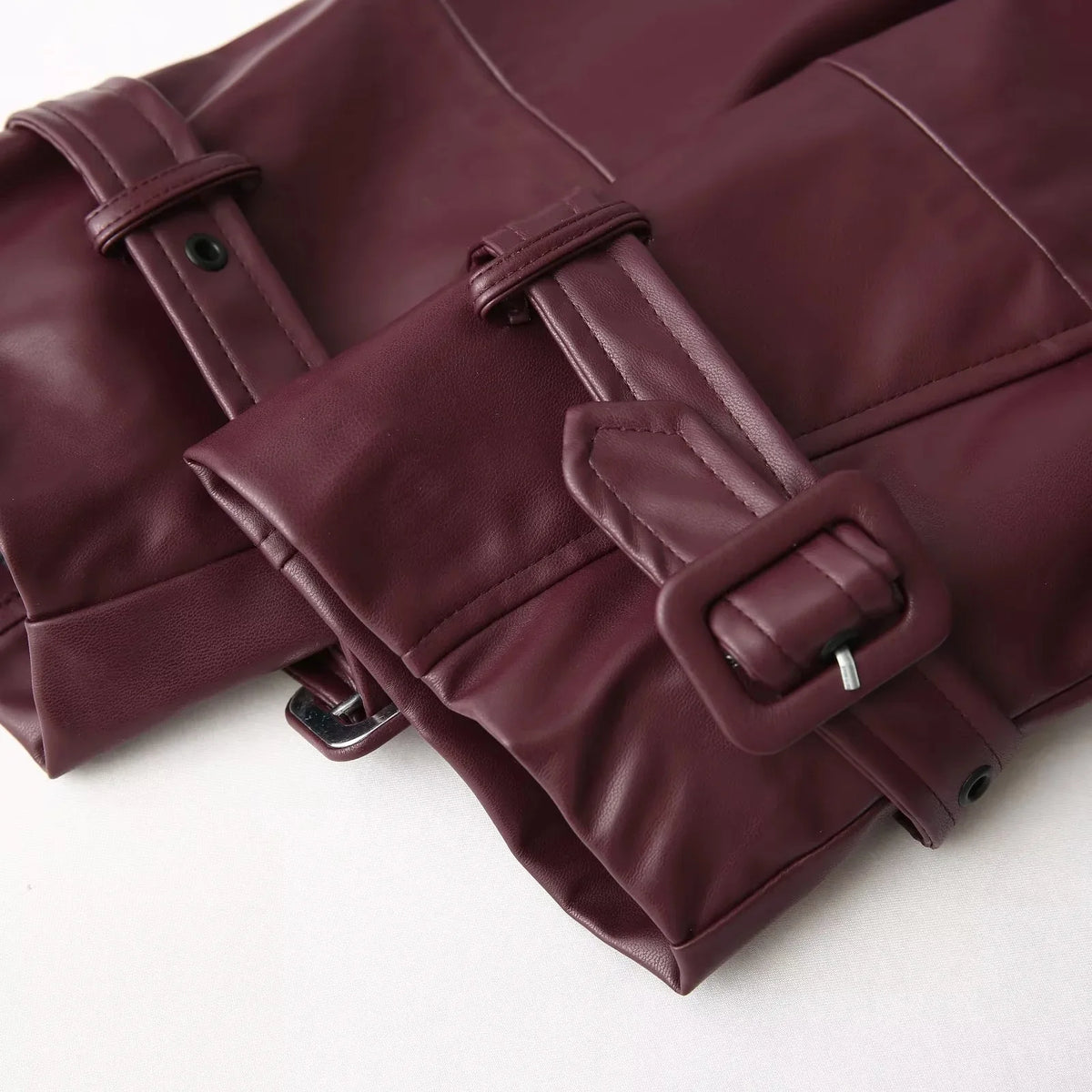 Vintage Lapel Leather Biker Jacket Women Bomber Jacket Short Coat Streetwear Zip Long Sleeve Windproof Outerwear Black Wine Red