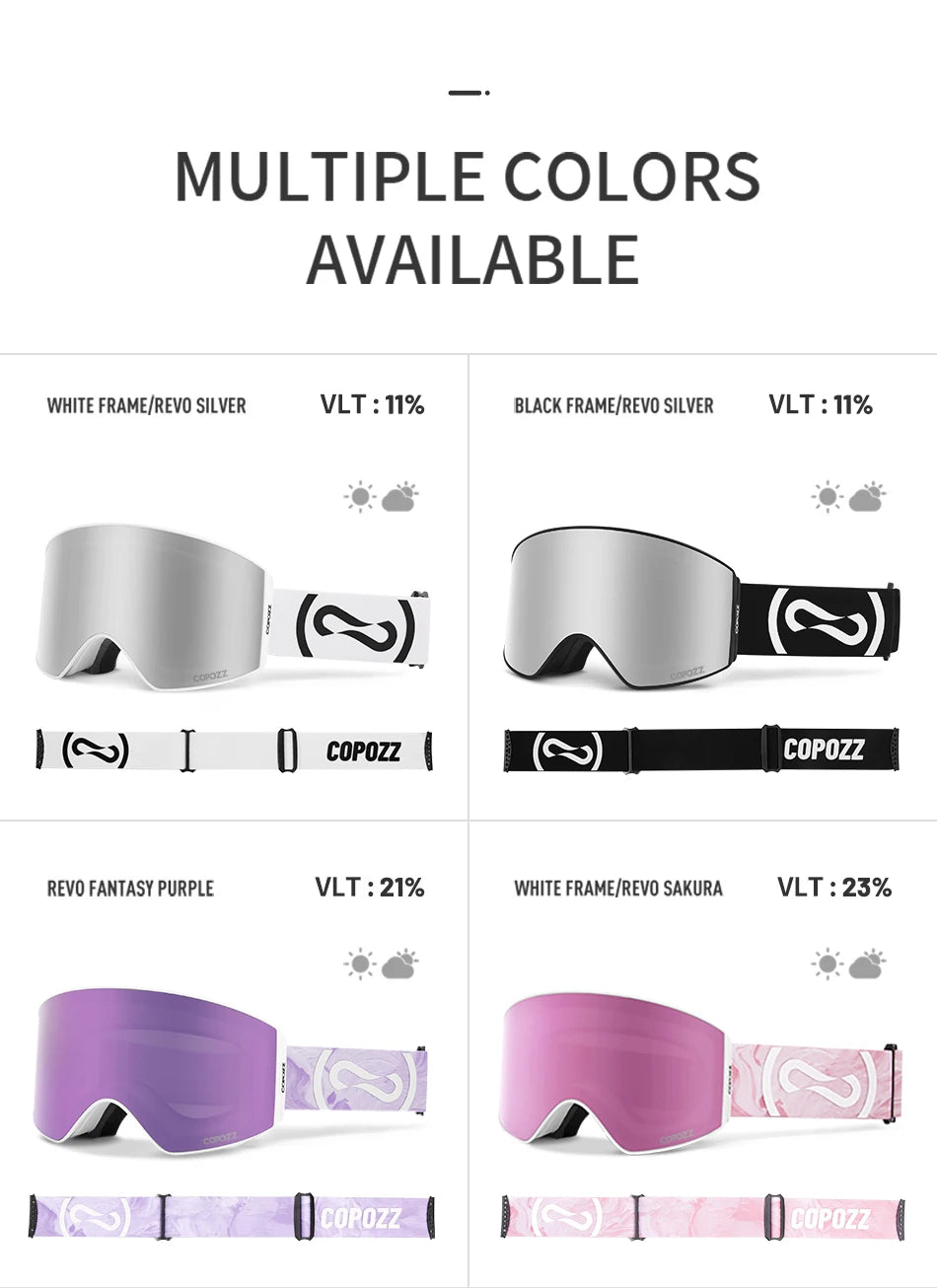 COPOZZ Magnetic Ski Goggles UV400 Protection Anti-Fog Ski Glasses Men Women Quick-Change Lens Snowboard Goggles with Two Options