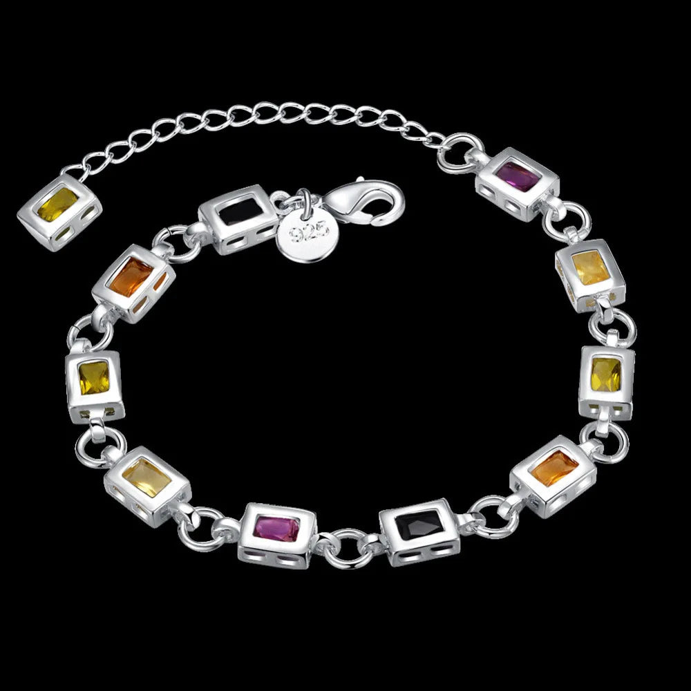 Noble Fine 925 Sterling Silver Elegant Charm Bracelets Zircon Chain Crystal Jewelry Fashion for Women Wedding Lady