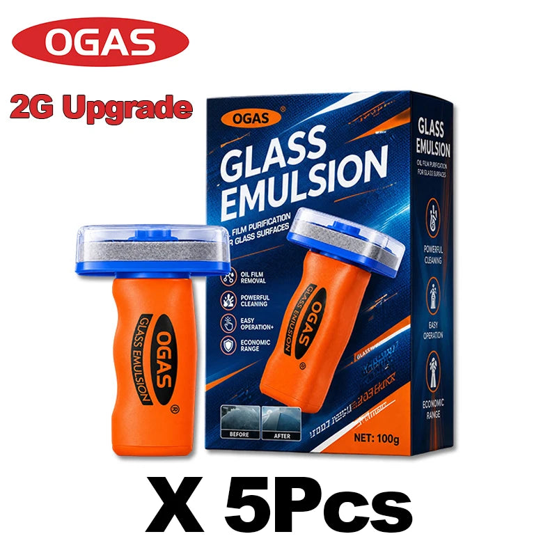 OGAS 2G Upg 100g Car Glass Oil Film Remover Emulsion with Built-in Brush Windshield Glass Cleaner Streak-Free Anti-Glare Clear