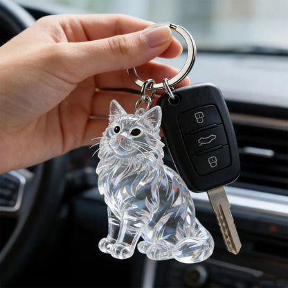 Cute Animal Fur Capsule Keychain, Transparent Cat Hair Bag Pendant, Souvenir Collection and Gift Decorative Accessory