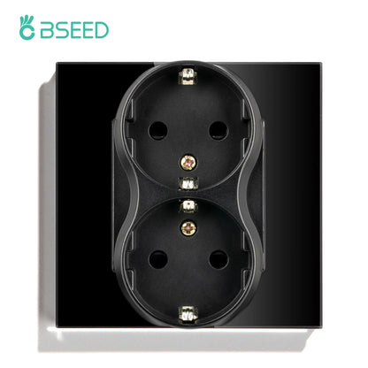 BSEED Touch Light Switch With EU USB Wall Sockets Black Wall Led Switches 1/2/3Gang 1Way Crystal Dark Blue Backlight Wall Switch