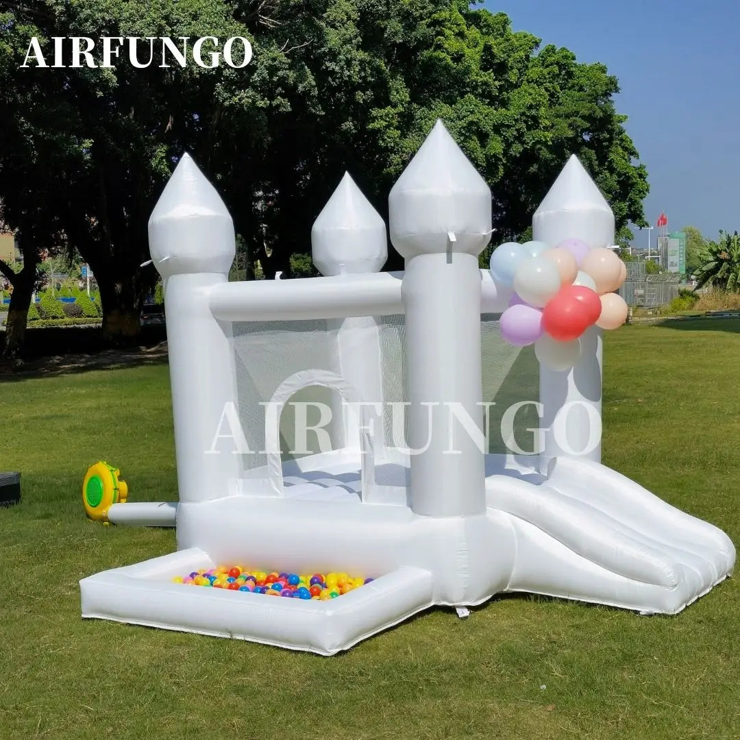 9x9x7ft Toddlers Party Inflatable White Bounce House With Slide And Ball Pit Customization Oxford Bouncy Castle Include Blower