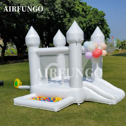 9x9x7ft Toddlers Party Inflatable White Bounce House With Slide And Ball Pit Customization Oxford Bouncy Castle Include Blower