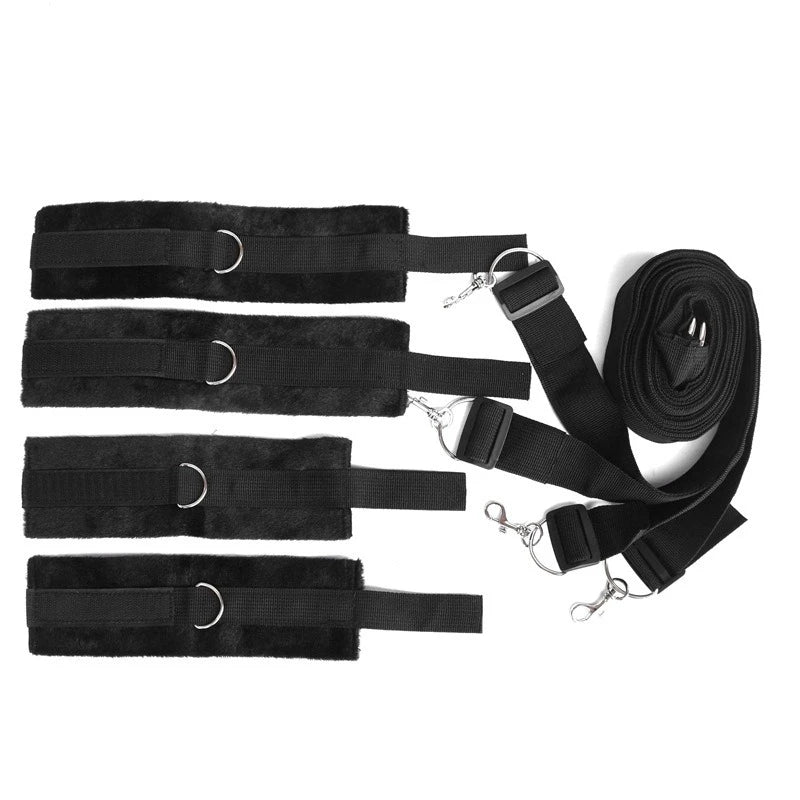 Bed Bondage Restraint Set Adjustable Wrist Ankle Cuffs Comfortable Couples Handcuffs Adult Sex SM Game Lover Intimate Play Kit