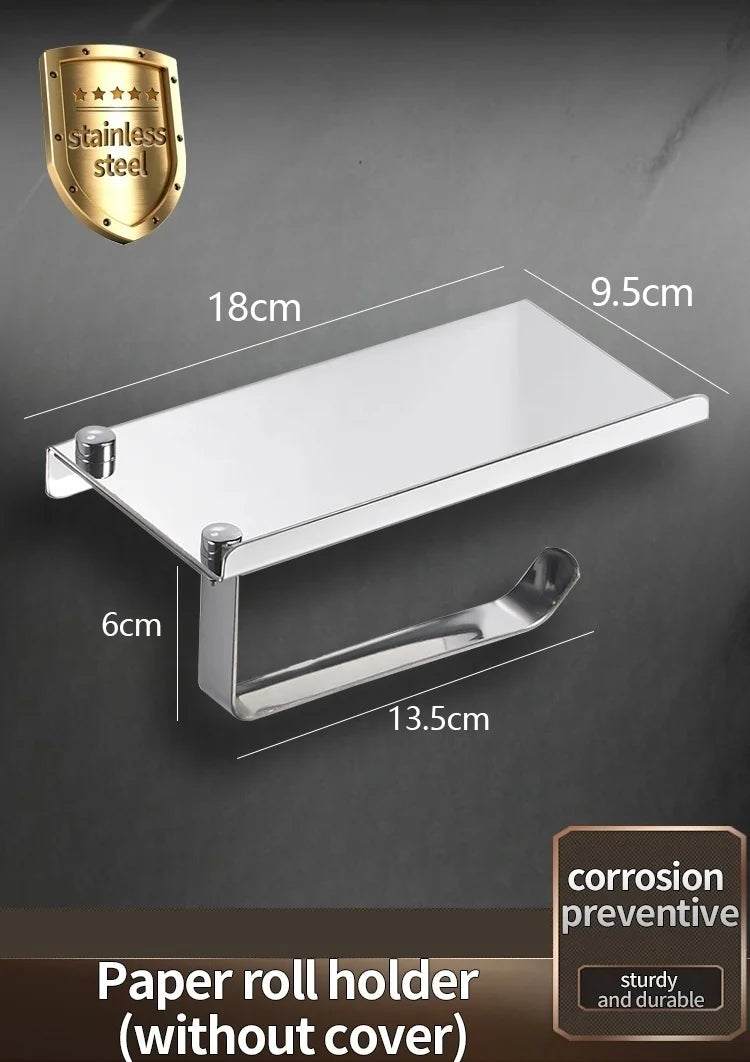 Stainless Steel Paper Towel Holder Without Punching Wall-Mounted Kitchen Roll Holder Toilet Paper Holder Bathroom Towel Rack