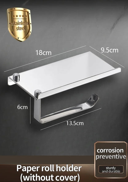 Stainless Steel Paper Towel Holder Without Punching Wall-Mounted Kitchen Roll Holder Toilet Paper Holder Bathroom Towel Rack