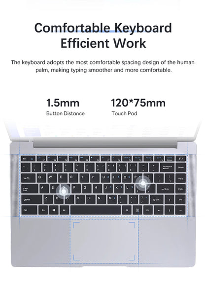 Xiaman 14.1 Inch HD Display Laptop Computer Windows 11 Pro Intel Atom A3950 Laptops Lightweight Notebook PC Office Study Computer