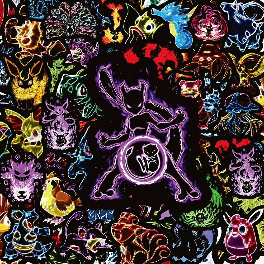 10/30/50/100pcs Neon Pokemon Pikachu Stickers Cool Anime Decals DIY Skateboard Phone Laptop Waterproof Kids Cute Cartoon Sticker