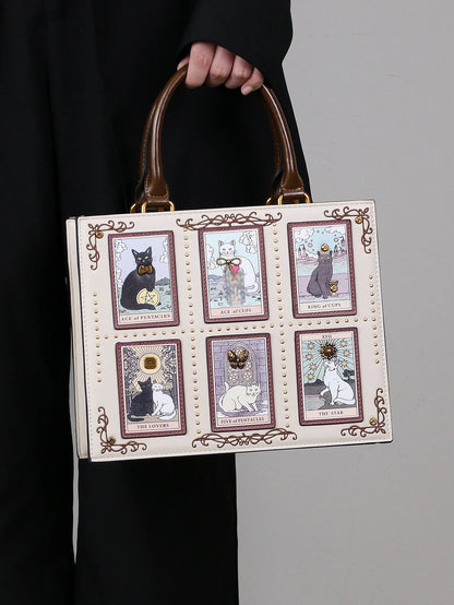 2025 High-end fashion summer new handbag female bag niche design Tarot tile tote bag large capacity Y2K cute cat bag strange win