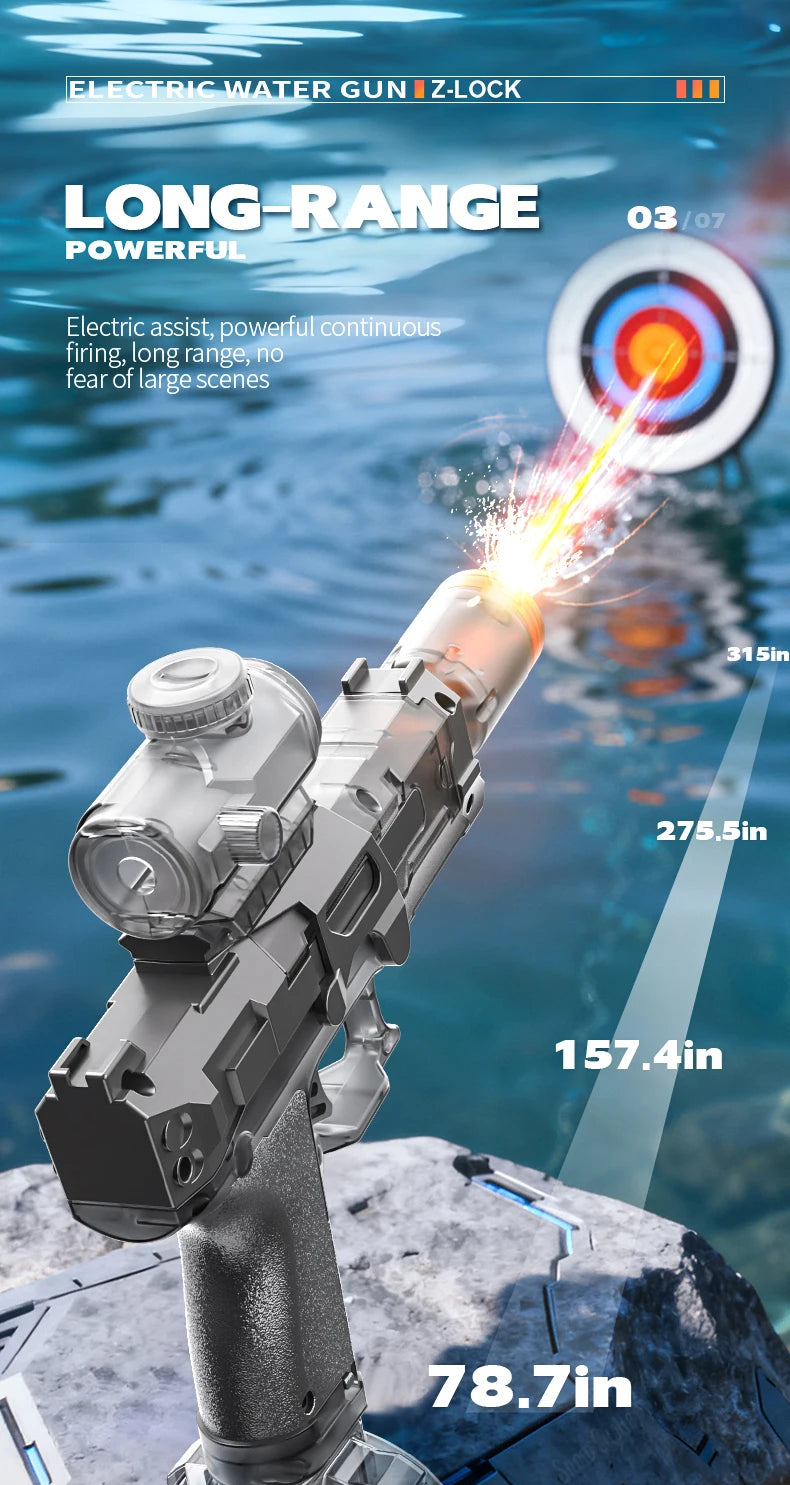Simulated Firing and Recoil Electric Water Gun Toys Children Automatic Sensor Lights Water Pistol Summer Outdoor Beach Kids Toy
