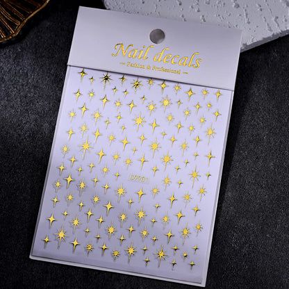 1pc Sliver Gold Star Nail Art Stickers Y2K Charms Self-Adhesive Sliders Laser White Chrome Gel Polish Decals Kawaii Accesories