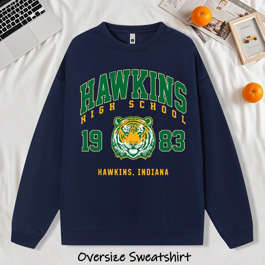 Hawkins 1983 Mighty Tiger Pullover For Men Autumn Oversize Long Sleeve Casual All-Match Clothing Unisex O-Neck Fashion Retro Top
