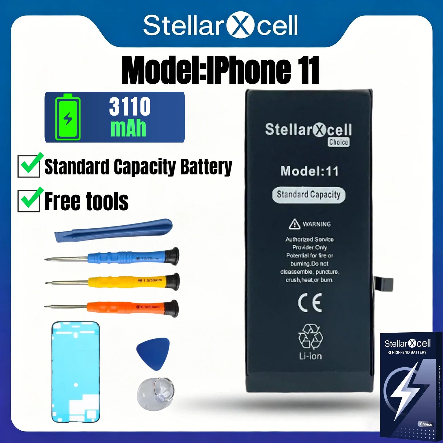 StellarXcell Choice Battery for iPhone 11 12 13 14 15 Mini Plus Pro Promax Original Capacity Replacement Bateria High Quality