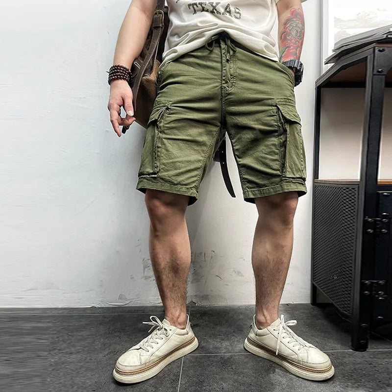 Men Summer New Multi Pockets Cotton Cargo Shorts Men Fashion Solid Quick Dry Joggers Shorts Pants Outdoor Breathable Shorts Male