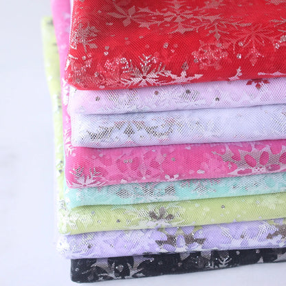 Silver Snowflake Tulle Mesh Fabric Girl Doll Dress Christmas party wedding Decration DIY Sewing Cloth accessories