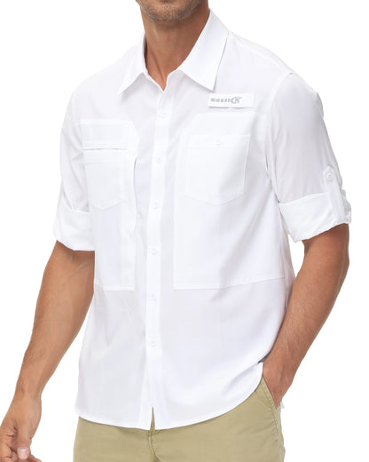 Men's UPF 50+ Long Sleeve Fishing Shirts Sun Protection Breathable Hiking Work Shirt Casual Button Down Shirt with Zipper Pocket