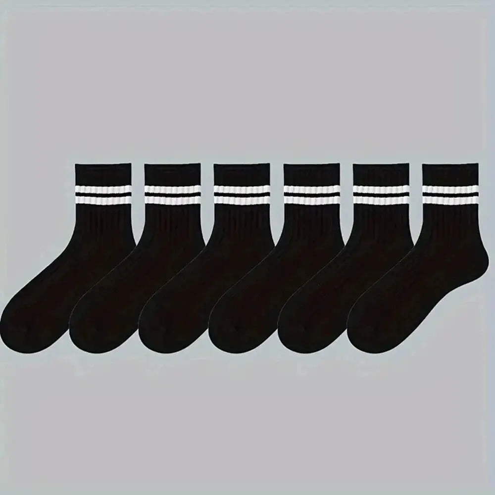 6/10 Pairs Men's Socks Spring Autumn Simple Casual Black White Striped Socks Breathable Mid Tube Sock High-quality Round Neck