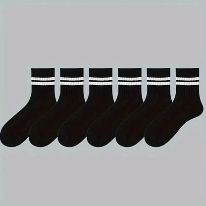 6/10 Pairs Men's Socks Spring Autumn Simple Casual Black White Striped Socks Breathable Mid Tube Sock High-quality Round Neck