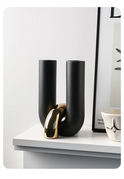 Creative U-shaped Ceramic Vase Flower Pots Desk Decoration Flowers Arrangement Porcelain Floral Vases Room Aesthetic Decor