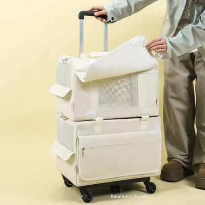 Pet Trolley Case Oxford Double-Decker Pet Travel Bag Luggage Cat Carrier Outings Portable Large-Capacity Breathable 7kg Two Cats