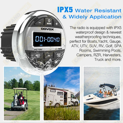 GRANDnavi Waterproof Bluetooth Marine Stereo Radio FM/AM Digital Media Audio Player for Boat Yacht ATV UTV Cart Motorcycle