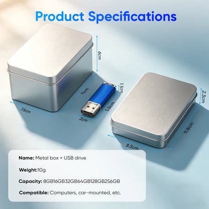 5PCS 10PCS USB Flash Drive 128GB Free Custom Logo Pen Drive 64GB Wholesale Pendrive 32GB Metal Box Memory Stick Storage Device