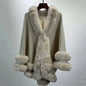 2024 Women 2 Circle Wraps Long Faux Rabbit Fur Cape Poncho Winter Loose Thick Warm Shawl Outerwear Knitted Cloak Overcoat