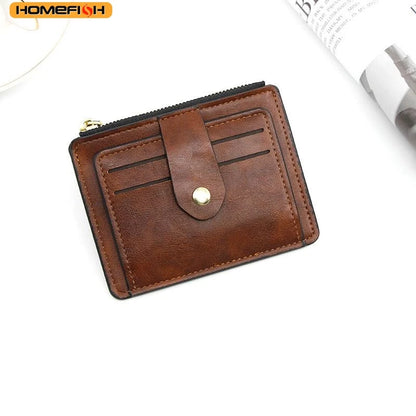 HOMEFISH Men Fashion Credit ID Card Holder Wallet Male Slim Leather Wallet with Coin Pocket Brand Designer Brown Business Purse