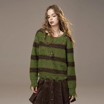ELFSACK 2025 Autumn New Arrivals Cute Casual Knit Color Accent V Neck Loose Cardigan Sweater For Woman