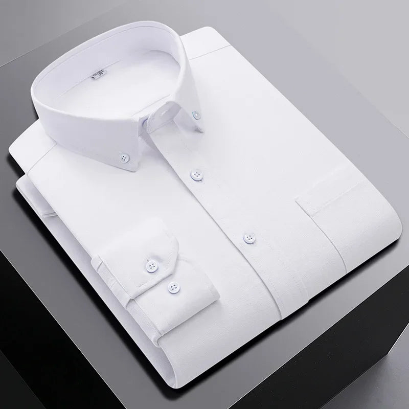 New In Shirt Oversize Long-Sleeve 100%Cotton Shirts for Men Slim Fit Formal Plain Shirt Plaid Casual Tops Designer Black Clothes