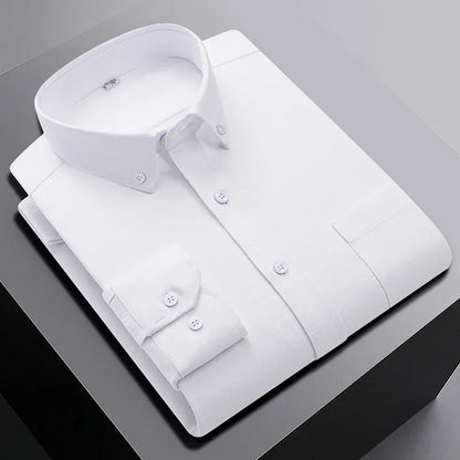 New In Shirt Oversize Long-Sleeve 100%Cotton Shirts for Men Slim Fit Formal Plain Shirt Plaid Casual Tops Designer Black Clothes