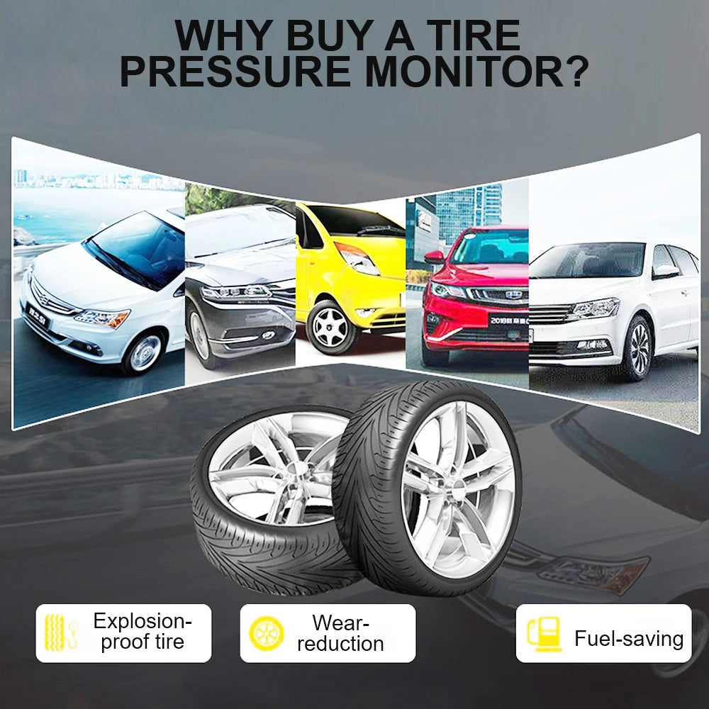 Solar Power External Sensor 2025 Auto Security Alarm Tyre Pressure Car TPMS Tyre Pressure Monitoring System Digital LCD Display
