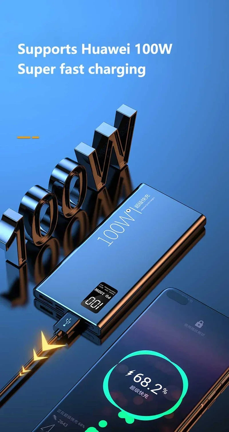 Lenovo 200000mAh Power Bank High Capacity 100W Super Fast Charging Portable External Battery With LED Digital Display For iphone