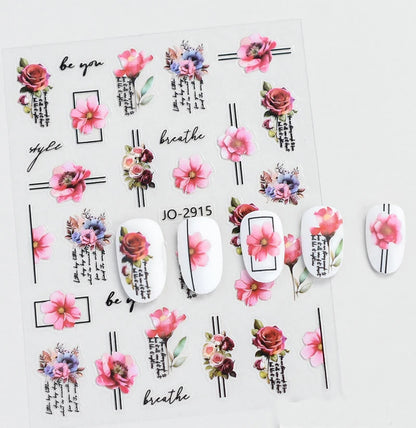 3d Nail Art Decals Spring Booming Violets Lavenders Purple Blue Pink Flowers Butterflys Stickers Decoration For Nail Tips Beauty