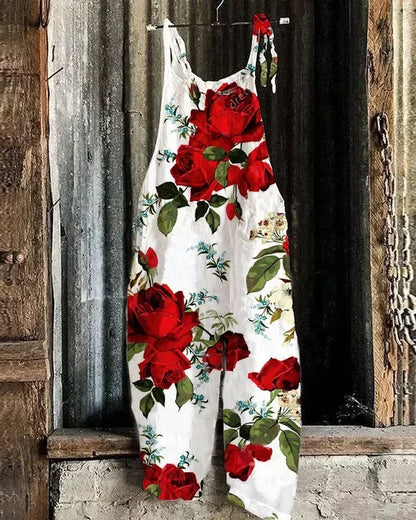 Women Jumpsuits Overalls Sleeveless Slash Neck Print Floral Wide Leg Pants High Street Autumn 2026 Casual Loose Backless