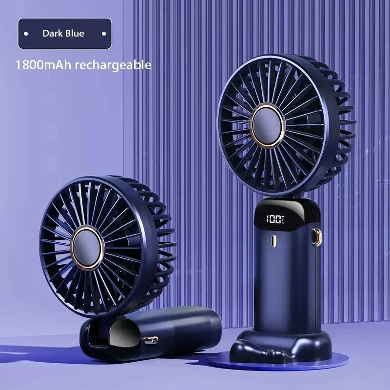 Mini Portable Handheld Fan Foldable Neck Hanging Fans 5 Speed USB Rechargeable Fan with Phone Stand and Display Screen 1800mAh