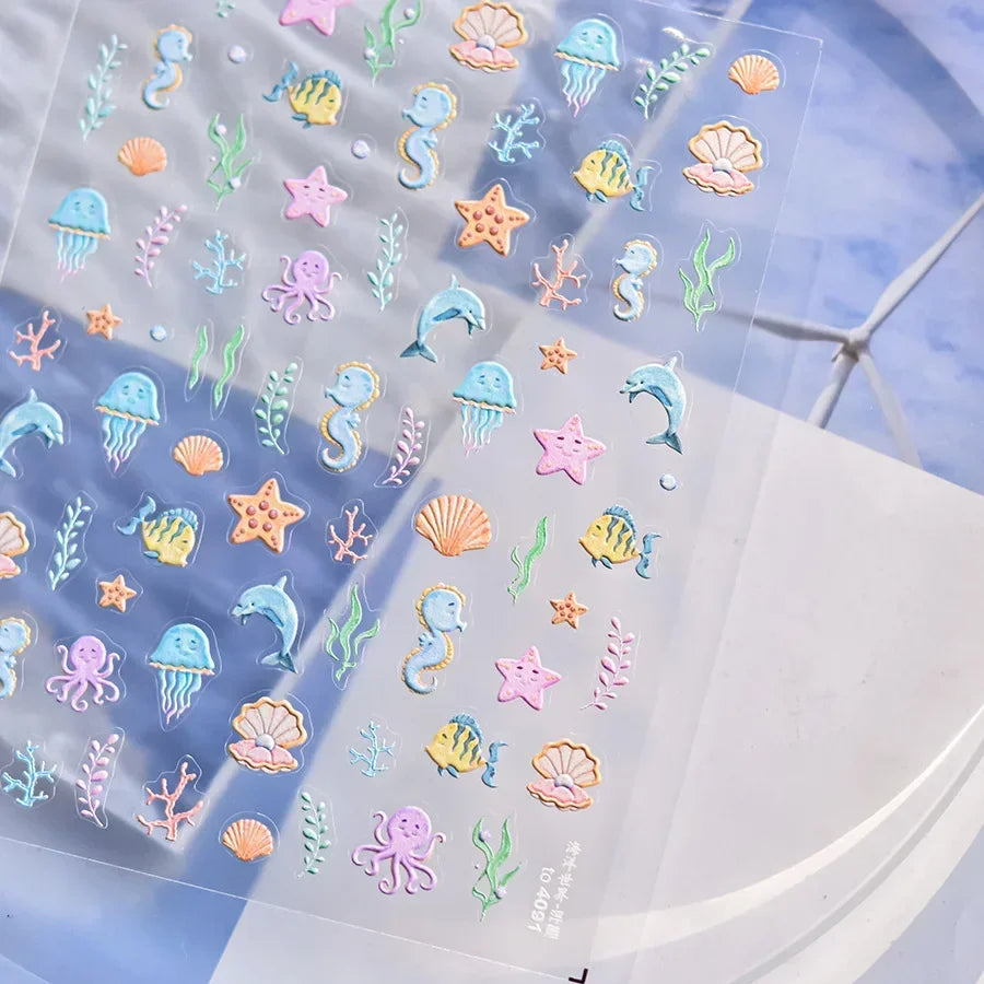 Ocean Shell Starfish Shell Conch Whale Dolphin Seahorse Coconut Tree Water Bubbles Self Adhesive Nail Art Sticker Manicure Decal