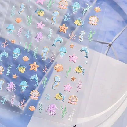 Ocean Shell Starfish Shell Conch Whale Dolphin Seahorse Coconut Tree Water Bubbles Self Adhesive Nail Art Sticker Manicure Decal