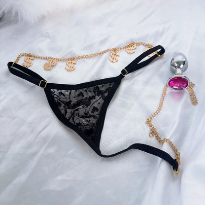 Anal Plug with Lace Thong Panty Set for Women Men Sexy Underwear with 2.8cm Butt Plug for Outdoor Wear BDSM Adult Sex Toys Gay