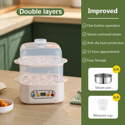 Mini Food Steamer Multi-layer combination Egg Boiler Food Warmer Rice cooker Dry burning Prevention Auto-off Eggtart making Tool